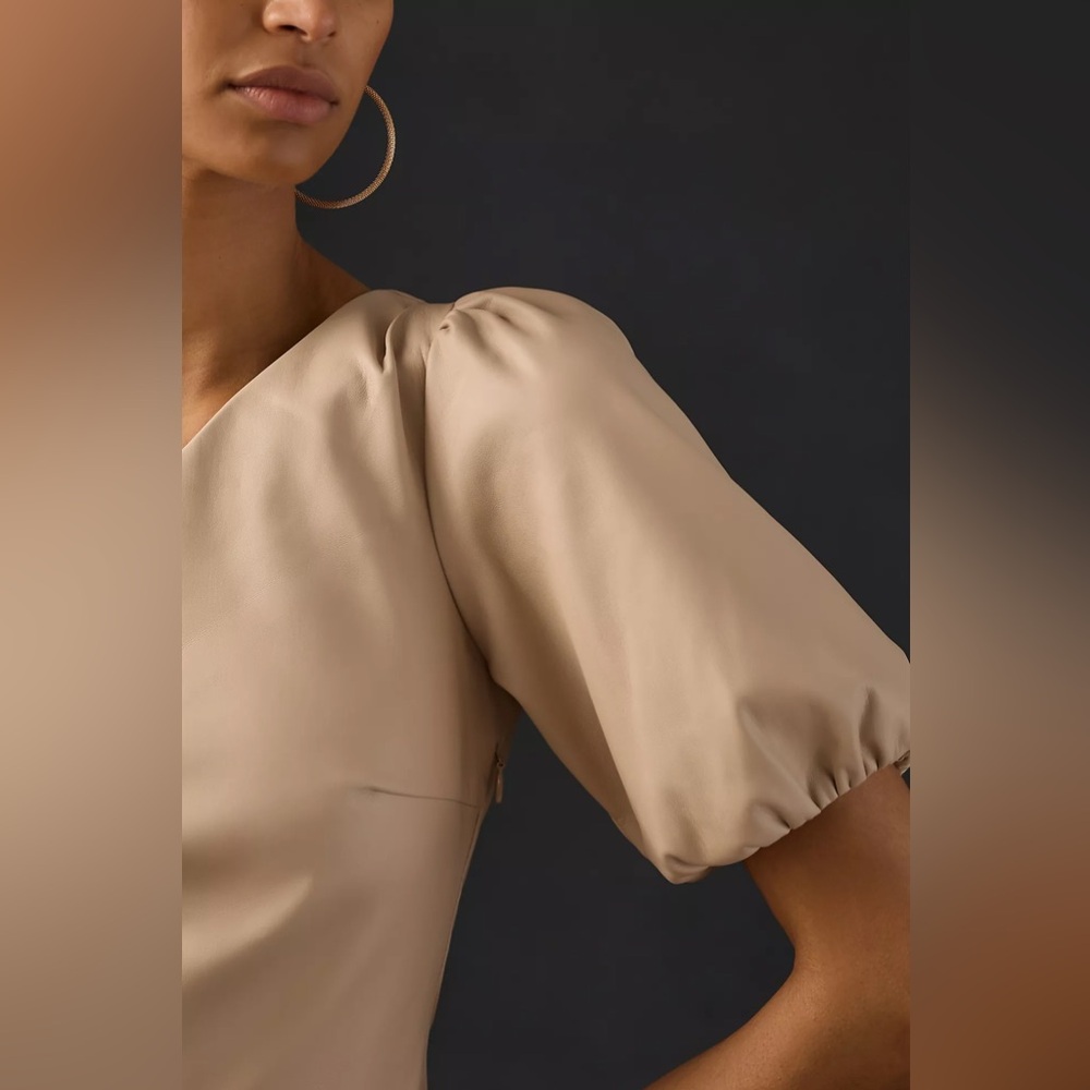 By Anthropologie Faux Leather One-Shoulder Asymmetrical Midi Dress - Picture 4 of 7